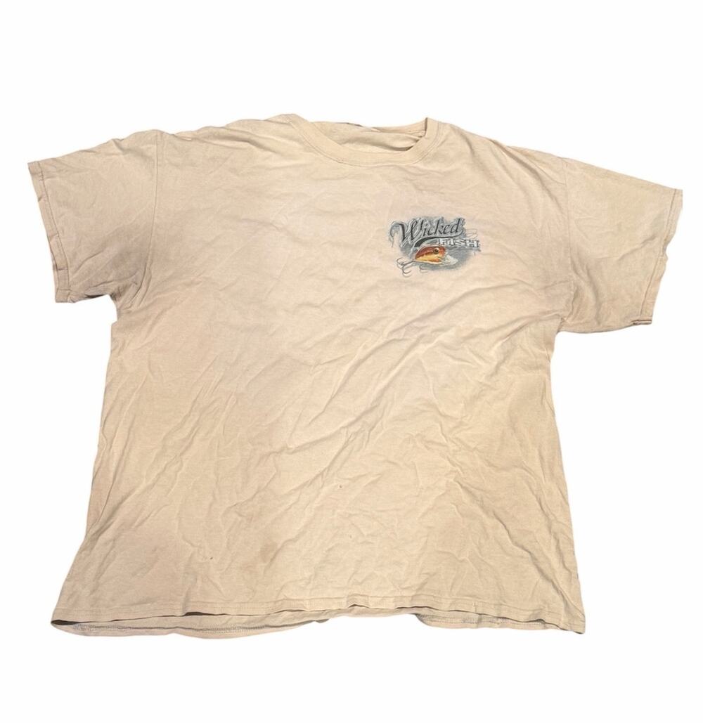 Wicked Fish Men's White T-Shirt Fishing Outdoor Retro Graphic Tee Casual